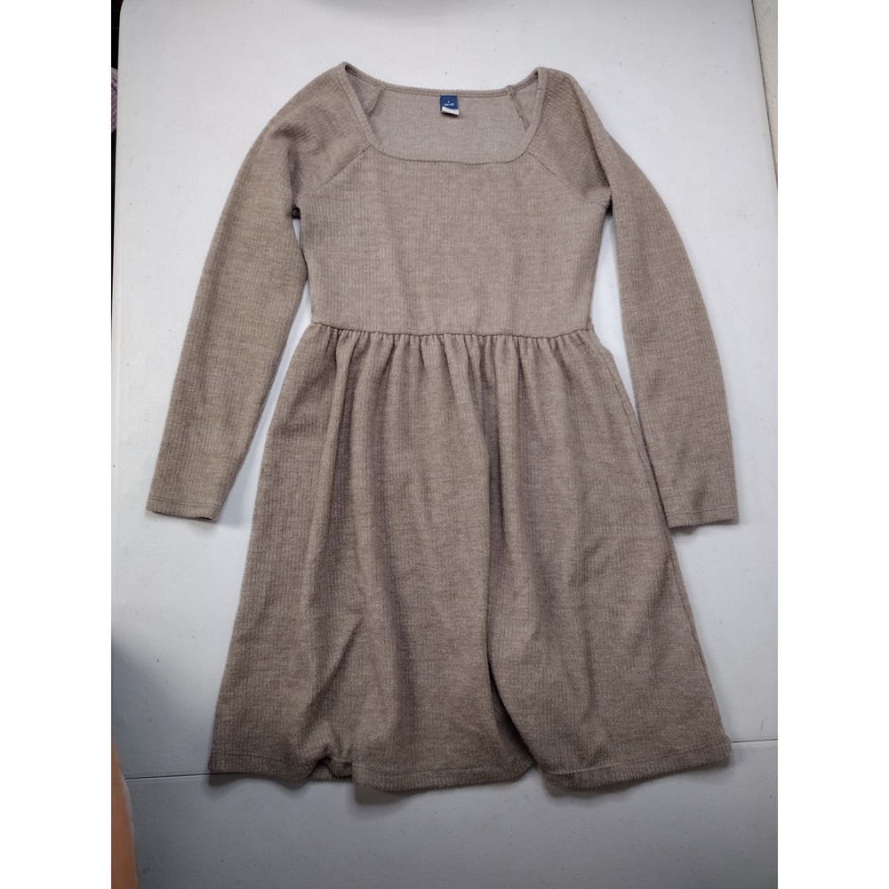 Old Navy Girls Tan Ribbed Knit Long Sleeve Square Neck Empire Waist Dress L